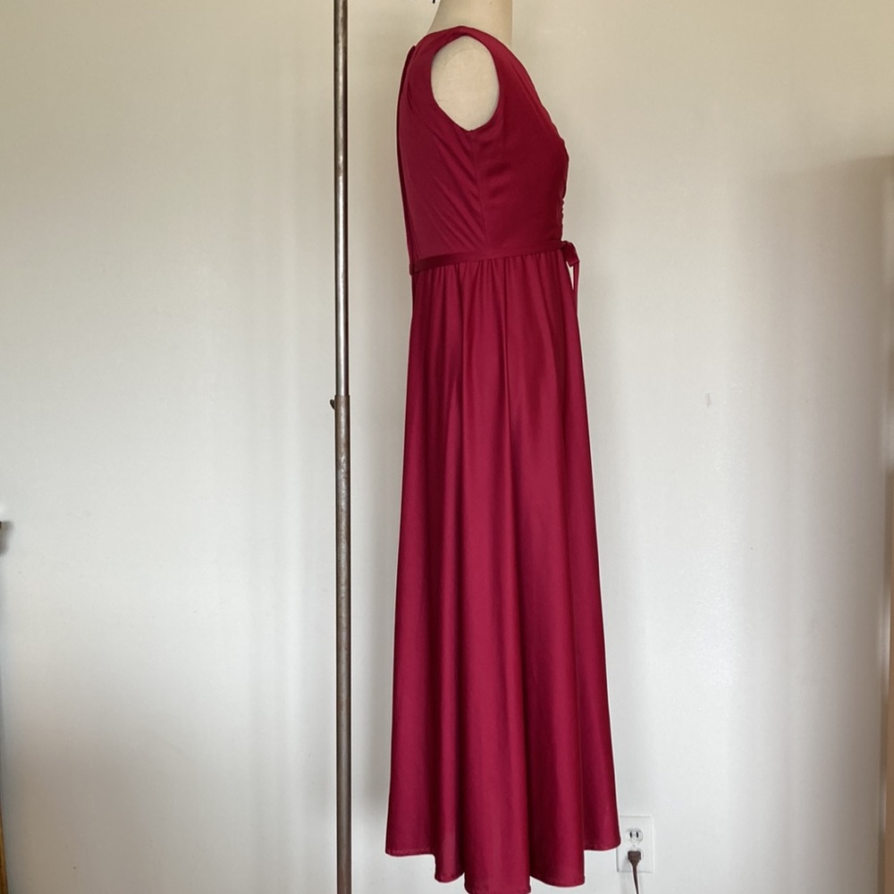70s 2-piece set, maxi sleeveless dress and sheer floral capelet, burgundy, S - Picture 8 of 16